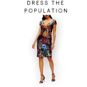 Dress The Population Allison Sequin Cocktail Midi Dress NWT XS Spring Wedding